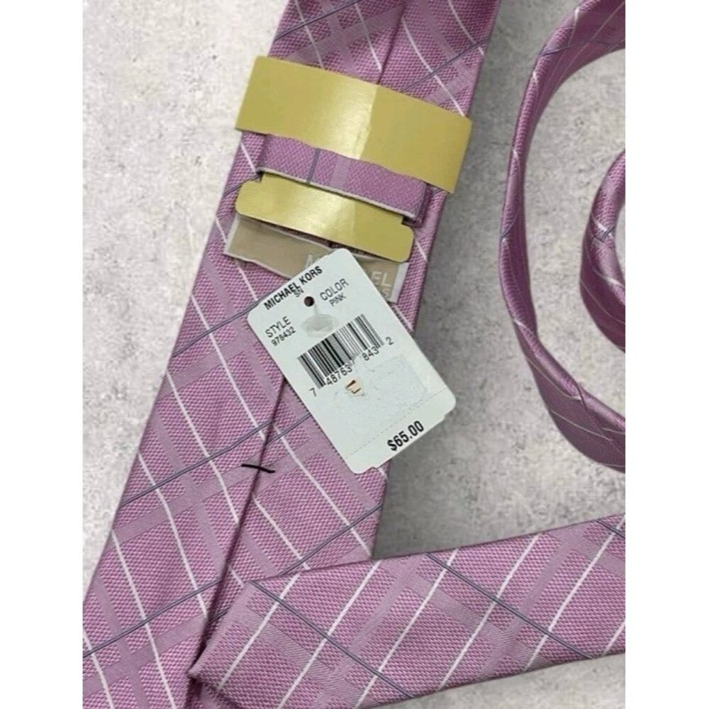 NEW MICHAEL KORS Silk Tie Pink Tartan W:3.2" - Picture 4 of 6